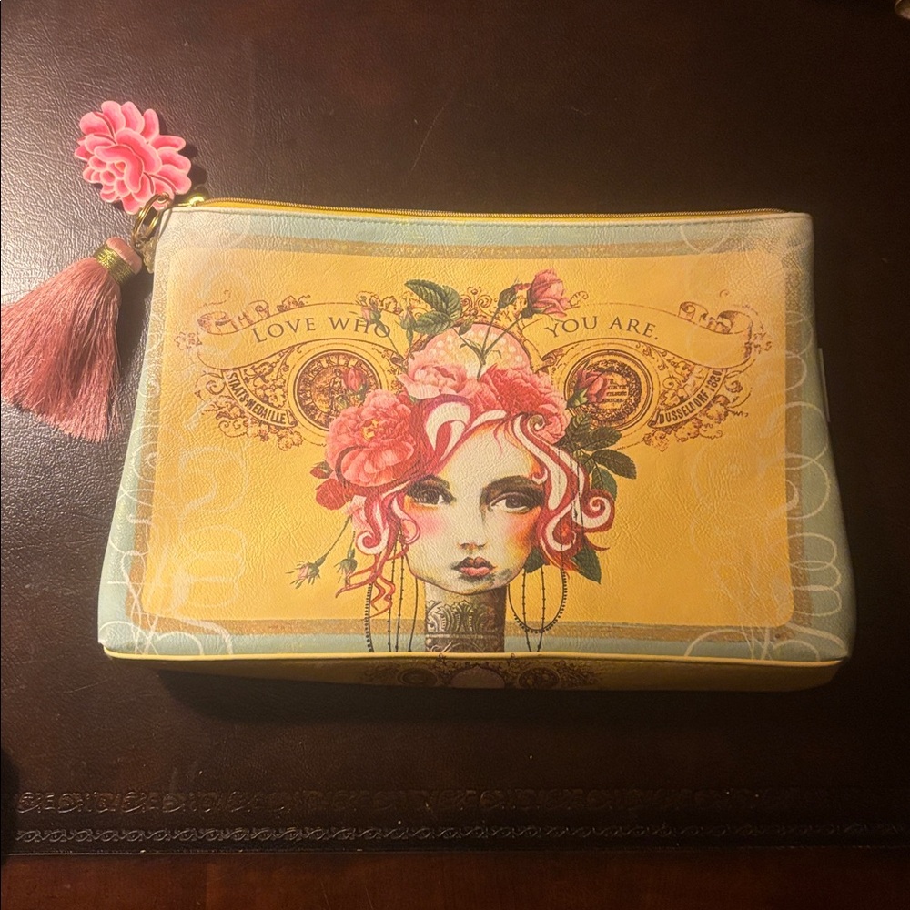 Papaya Floral Pouch with Pink Tassel